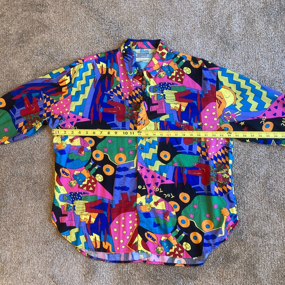 Vintage 80’s Esprit Pop Art Novelty Faces Colorful New Wave Shirt Size L Rare - Picture 11 of 11